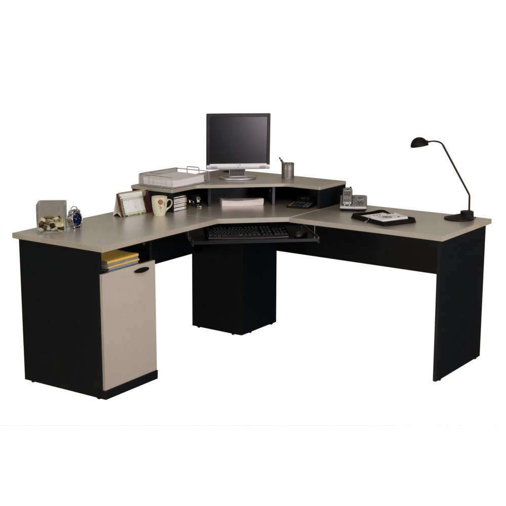 bestar hampton home office corner computer desk in sand granite charcoals